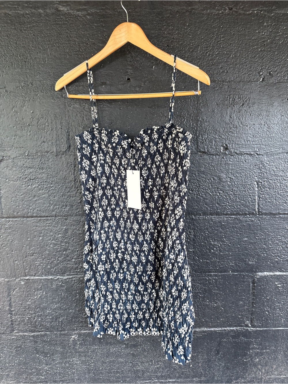 Zara Navy and White Floral Smocked Mini Dress
